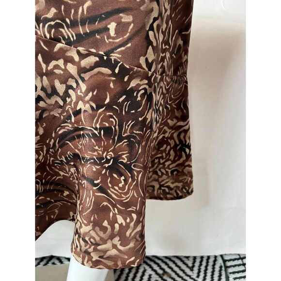 Sag Harbor Brown Floral Midi Skirt With Flared Hem S Polyester Elastic Waist - Picture 16 of 16